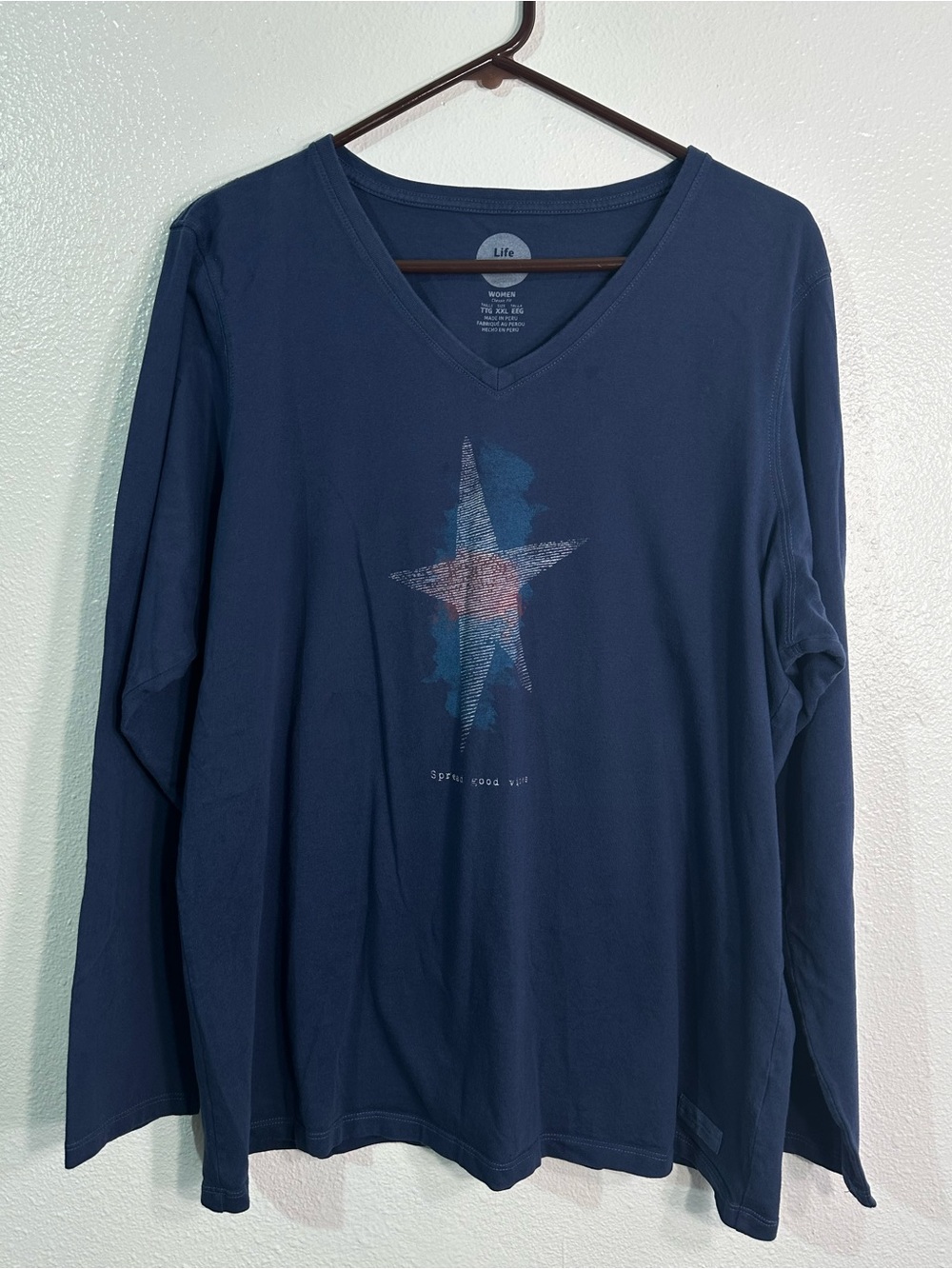 Life Is Good Womens XXL Blue Star Spread Good Vibes retro style motivational